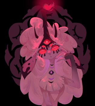 1girl 3470180339 belphegor_(helluva_boss) demon_girl demon_horns dress extra_eyes furry furry_female hellaverse helluva_boss highres horns pink_dress sheep_girl solo wool