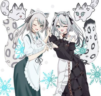 animal_ears black_sky braid braided_sidelocks cake cheek_rest cross-laced_clothes cross-laced_sleeves dessert food freedomman_hero frilled_straps fuzzy_clothes grey_nails grey_tail highres hinamori_anthea holding holding_saucer indie indie_virtual_youtuber leopard_ears leopard_tail maid nata_(tool) red_pupils saucer sky snow_leopard_tail strawberry_shortcake tail teapot virtual wallpaper_(object)