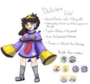 1girl brown_hair chandelure cofagrigus dulcinea_(hecatia666) dusknoir fangs gen_4_pokemon gen_5_pokemon gen_7_pokemon hecatia666 highres if_they_mated kilowattrel magnezone mimikyu nintendo original pokemon pokemon_(creature) porygon-z rotom rotom_(normal) solo