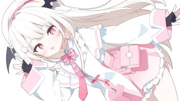 Rule 34 | + +, 1girl, :o, absurdres, bag, black gloves, blonde hair, blush, bow, bowtie, capelet, collared shirt, commentary request, commission, cowboy shot, fingerless gloves, frilled skirt, frills, gloves, hair ornament, hand up, hat, head wings, highres, long hair, long sleeves, looking at viewer, necktie, open mouth, original, pink bow, pink bowtie, pink eyes, pink necktie, pink skirt, shirt, simple background, skeb commission, skirt, solo, striped bow, striped bowtie, striped clothes, urotsuki (ku9625), white background, white capelet, white hat, white shirt, wings