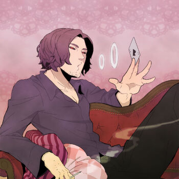 10s 1boy bantrain card cigarette gambit male_focus marvel red_eyes smoke solo togatsuko x-men