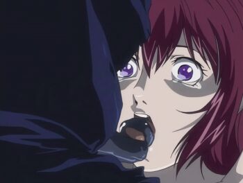 00s 1girl 2002 animated animated_gif bible_black bible_black_gaiden cloak demon demon_boy french_kiss implied_rape implied_sex kiss long_hair long_tongue open_mouth purple_eyes rape red_hair robe tagme takashiro_hiroko tears tentacles tongue tongue_on_tongue tongue_out