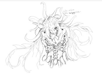 Rule 34 | arknights, cataclysmicwrath, herald of we many, monster girl, non-web source, seaborn (arknights), see-through body, sketch, spine, tagme, tentacle hair, tentacles, unfinished