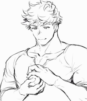 1boy animated animated_gif bara blush closed_eyes closed_mouth food granblue_fantasy hazama_(hazamazama) holding holding_food large_pectorals looking_at_viewer male_focus monochrome muscular muscular_male onigiri pectoral_cleavage pectorals shirt short_hair sleeves_rolled_up smile solo teeth translation_request undercut upper_body vane_(granblue_fantasy)