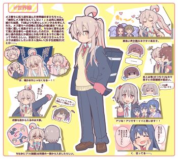 Rule 34 | > <, + +, 2boys, 6+girls, @ @, ahoge, blush, bolo tie, brown eyes, brown hair, colored inner hair, commentary, crossdressing, crossdressing (ftm), crossdressing (mtf), genderswap, goron (phde2424), hair between eyes, hair bobbles, hair ornament, highres, hozuki momiji, long hair, looking at viewer, multicolored hair, multiple boys, multiple girls, murosaki miyo, nagase miyako, nishimiya mari, nogata misao, onii-chan wa oshimai!, open mouth, oyama mahiro, oyama mihari, pink hair, ponytail, reverse trap, school uniform, senkawa minato, shaded face, shiina minori, shirt, tachikawa aoi, translation request, trap, twintails, two-tone hair, wavy mouth