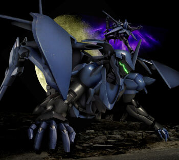 Rule 34 | commentary request, gafran, gun, gundam, gundam age, hiropon (tasogare no puu), holding, holding gun, holding weapon, mecha, mechanical wings, mobile suit, moon, no humans, radio antenna, robot, science fiction, thrusters, weapon, wings