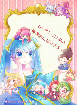 2boys 6+girls :d annie_(league_of_legends) artist_name bare_shoulders blonde_hair blue_hair braid breasts brown_hair cassiopeia_(league_of_legends) chestnut_mouth chibi colored_skin elf closed_eyes facing_viewer goggles goggles_on_headwear hand_on_own_cheek hand_on_own_face hand_to_own_mouth highres holding_own_arm janna_(league_of_legends) jinx_(league_of_legends) katarina_(league_of_legends) kog'maw large_breasts league_of_legends long_hair looking_at_another lulu_(league_of_legends) midriff mizoreame multiple_boys multiple_girls open_mouth pink_hair pointy_ears ponytail purple_eyes purple_hair purple_skin red_hair saliva small_breasts smile sona_(league_of_legends) stuffed_animal stuffed_toy teddy_bear teemo twin_braids twintails very_long_hair yasuo_(league_of_legends)