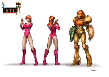 1girl 3d alternate_costume alternate_hair_color arm_cannon armor ass bikini blonde_hair bodysuit boots darren_geers green_eyes gun hand_up handgun helmet high_ponytail highres holding holding_weapon justin_bailey knee_boots leotard long_hair looking_at_viewer low_ponytail metroid metroid_(classic) multiple_views nintendo official_art orange_hair ponytail power_armor power_suit power_suit_(metroid) purple_footwear reference_sheet samus_aran shadow signature simple_background sketch standing super_smash_bros. swimsuit turnaround unworn_headwear unworn_helmet varia_suit visor weapon white_background zero_suit
