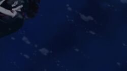 Rule 34 | 1girl, animated, black hair, blood-c, blue sailor collar, brown footwear, glasses, highres, katana, kisaragi saya, long hair, mouth submerged, mouth under water, neckerchief, partially submerged, pleated skirt, red eyes, round eyewear, sailor collar, school uniform, serafuku, simple background, skirt, solo, submerged, sword, tagme, twintails, underwater, video, water, weapon