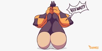 1girl ;o animated animated_gif aqua_hair aqua_lips ass bare_shoulders blush breasts cerebella_(skullgirls) dark_skin detached_sleeves diives dress eyeshadow folded gem_(symbol) legs_up lipstick living_clothes makeup nail_polish one_eye_closed open_mouth panties short_hair simple_background skindentation skull skullgirls thick_thighs thighhighs thighs trembling underwear veins veiny_hands vice-versa_(skullgirls)