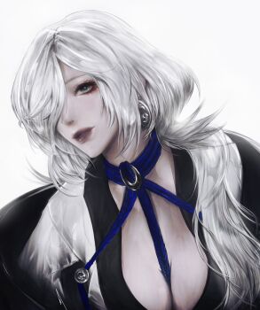 1girl blue_eyes breasts cleavage earrings hair_over_one_eye jewelry large_breasts momokulala ninja_gaiden ninja_gaiden_4 platinumgames seori_(ninja_gaiden) solo team_ninja white_hair
