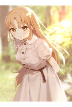 Rule 34 | belt, belt buckle, brown eyes, brown hair, buckle, dress, highres, long hair, long sleeves, nijisanji, sister claire, sister claire (3rd costume), smile, virtual youtuber, white dress, yumesaki nana