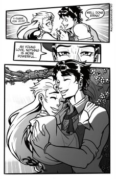 1girl 2boys comic couple english_text erina_pendleton hamon highres husband_and_wife jojo_no_kimyou_na_bouken jonathan_joestar master_and_apprentice master_and_pupil multiple_boys speech_bubble will_anthonio_zeppeli