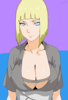 Rule 34 | 1girl, blonde hair, blue eyes, breasts, cleavage, collarbone, highres, large breasts, naruto (series), samui (naruto)