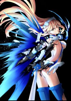 Rule 34 | 1girl, aiz wallenstein, armor, backless dress, backless outfit, black background, black gloves, blonde hair, blue boots, boots, breasts, broken armor, commentary request, cover image, dress, dungeon ni deai wo motomeru no wa machigatteiru darou ka, elbow gloves, from behind, gloves, hairband, highres, holding, holding sword, holding weapon, long hair, looking at viewer, looking back, medium breasts, metal hairband, official art, parted lips, shoulder armor, solo, sword, sword oratoria, thigh boots, torn boots, torn clothes, torn dress, torn gloves, vambraces, weapon, white dress, yagi takashi, yellow eyes