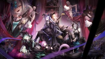 6+girls absurdres animal_ears arknights ave_mujica_(bang_dream!) back-to-back bang_dream! bang_dream!_it&#039;s_mygo!!!!! black_bonnet black_boots black_choker black_dress black_gloves black_hat black_pantyhose black_shorts black_thighhighs blonde_hair bonnet boots breasts candle cat_ears cat_girl cat_tail chinese_commentary choker commentary_request dog_ears dog_girl dog_tail dress ear_piercing fang gloves green-framed_eyewear hair_between_eyes hat highres horns knee_boots long_sleeves looking_at_viewer lying mannequin misumi_uika misumi_uika_(caged_singer) morpheus_(arknights) multiple_girls open_mouth pantyhose piercing pink_eyes puppet_strings purple_hair rabbit_ears rabbit_girl schwarz_yan short_hair shorts sitting small_breasts stuffed_animal stuffed_rabbit stuffed_toy tail thighhighs togawa_sakiko togawa_sakiko_(master_of_melodia) wakaba_mutsumi wakaba_mutsumi_(marionette&#039;s_id) wolf_ears wolf_girl yahata_umiri yahata_umiri_(moonlight_executioner) yuutenji_nyamu yuutenji_nyamu_(magician_of_passion)