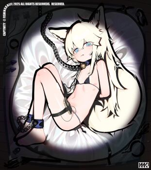 1girl absurdres animal_ears arms_behind_back bikini blue_eyes collar dorgar flat_chest highres loli long_hair original solo swimsuit tail