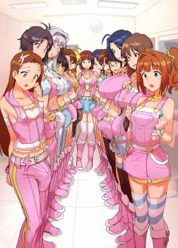 6+futa :o ahoge akizuki_ritsuko amami_haruka black_hair blonde_hair blue_eyes blue_hair blue_pants blue_skirt boots breasts brown_eyes brown_hair bulge closed_mouth covered_penis crop_top dark_blue_hair dress erection erection_under_clothes futami_ami futami_mami futanari ganaha_hibiki green_eyes grey_hair hagiwara_yukiho hairband highres hoshii_miki idolmaster idolmaster_(classic) indoors kikuchi_makoto kisaragi_chihaya knee_boots large_breasts long_hair looking_down medium_breasts midriff minase_iori miura_azusa momo_no_suidou-sui multiple_futa navel open_mouth orange_eyes orange_hair pants pink_dress pink_pants pink_skirt shijou_takane short_hair skirt small_breasts standing surprised takatsuki_yayoi thighhighs white_pants
