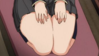Rule 34 | 1girl, 2020, 20s, animated, animated gif, anime screenshot, blue hair, blush, bow, bowtie, breasts, bunnywalker, cushion, flower, hair ribbon, hands on own legs, jacket, large breasts, miyajima sakura, purple eyes, ribbon, saimin seishidou, school jacket, school uniform, shirt, side ponytai, side ponytail, sidelocks, sitting, skirt, sliding doors, smile, socks, t-rex (animation studio), tagme, tall female, white shirt, zabuton
