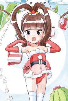 amano_nene_(digimon_xros_wars) cactus christmas digimon digimon_xros_wars gift hair_ornament hairclip long_hair looking_at_viewer nanaeljustice ponytail split_ponytail yukidarumon