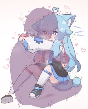 1boy 1girl ahoge animal_ears black_shoes blue_eyes blue_hair cat_ears cat_girl cat_tail cum cum_in_pussy cum_overflow heart heart_ahoge hetero heterochromia highres invisible_man kurotofu loli long_hair long_sleeves open_mouth original pussy pussy_peek red_eyes sex shoes simple_background single_shoe socks straddling tail thick_eyebrows upright_straddle vaginal very_long_hair wavy_mouth white_background white_socks