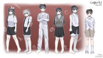 2girls 4boys alternate_color alternate_costume alternate_eye_color alternate_hair_color alternate_universe antenna_hair aoihiraki arms_behind_back artist_name aubrey_(headspace)_(omori) aubrey_(omori) bare_shoulders barefoot basil_(headspace)_(omori) basil_(omori) black_eyes black_hair black_shorts black_skirt blonde_hair blood_on_gloves bra_strap breast_pocket brother_and_sister brothers brown_shorts clenched_teeth closed_mouth collarbone collared_pajamas collared_shirt colored_skin commentary crossed_arms double-parted_bangs english_commentary gloves grey_sweater_vest hair_between_eyes hairband hero_(headspace)_(omori) hero_(omori) heterochromia highres kel_(headspace)_(omori) kel_(omori) long_hair long_sleeves looking_at_viewer mari_(headspace)_(omori) mari_(omori) multiple_boys multiple_girls omori omori_(omori) pajamas pants parted_lips pocket red_eyes shirt short_hair short_sleeves shorts siblings sidelocks skirt socks striped_clothes striped_pajamas striped_pants suspender_shorts suspenders sweater_vest t-shirt tank_top teeth vertical-striped_clothes vertical-striped_pajamas vertical-striped_pants white_gloves white_hairband white_pants white_shirt white_shorts white_skin white_socks white_tank_top