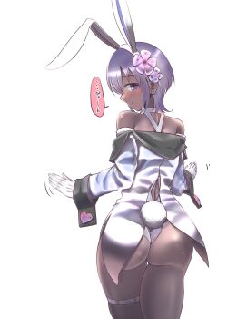 1girl absurdres animal_ears ass blush cowboy_shot dark-skinned_female dark_skin fake_animal_ears fake_tail fate/grand_order fate/prototype fate/prototype:_fragments_of_blue_and_silver fate_(series) hassan_of_serenity_(fate) highres mentaiko_mamire playboy playboy_bunny purple_eyes purple_hair rabbit_ears rabbit_tail solo tail thigh_strap thighs very_dark_skin