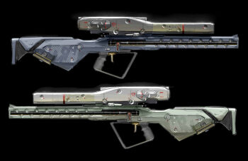 asterozoa black_background commentary directed-energy_weapon energy_gun energy_weapon english_commentary from_side gun highres no_humans original science_fiction scope trigger weapon weapon_focus