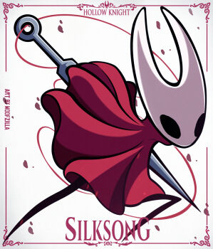 1girl artist_name black_eyes cloak commentary copyright_name english_commentary full_body highres hollow_knight hollow_knight:_silksong hornet_(hollow_knight) mixed-language_commentary needle red_cloak sewing_needle simple_background solo thread white_background woofzilla