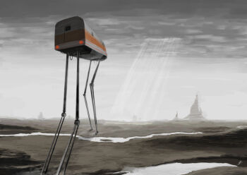 Rule 34 | creature, desert, ldt, long legs, mechanical legs, original, overcast, sky, train, walking