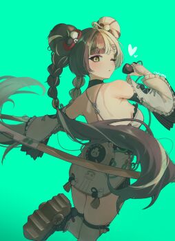 1girl absurdres bare_shoulders black_hair braid braided_twintails china_dress chinese_clothes detached_sleeves dialyn_(zenless_zone_zero) dress earrings hair_ornament highres jewelry long_hair looking_at_viewer multicolored_hair open_mouth setsu_(pixiv_76309149) solo split-color_hair white_hair yellow_eyes zenless_zone_zero