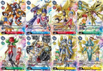 3girls 5boys bug cape covered_eyes digimon digimon_(creature) digimon_adventure:_(2020) digimon_card_game exoskeleton flower glasses heraklekabuterimon highres horns hououmon ishida_yamato izumi_koshiro kido_jo mask metalgarurumon multiple_boys multiple_girls ofanimon official_art petals rhinoceros_beetle rosemon seraphimon sharp_teeth tachikawa_mimi takaishi_takeru takenouchi_sora teeth vikemon wargreymon yagami_hikari yagami_taichi