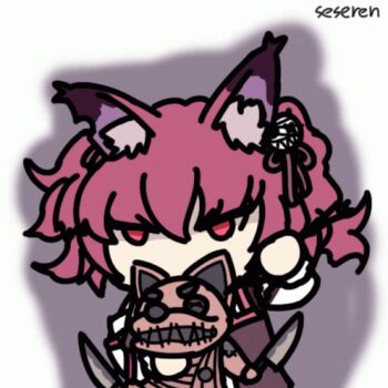 1girl animal_ears animated animated_gif doll dual_wielding holding lowres poking seseren witch