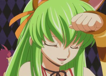 10s 1girl animal_ears animated animated_gif c.c. cat_ears code_geass code_geass:_nunnally_in_wonderland closed_eyes fake_ears green_hair long_hair smile