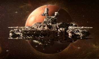 2018 3d antennae armd choujikuu_yousai_macross commentary damaged dated derivative_work dirty energy_cannon epic fake_screenshot fleet highres insignia machinery macross macross:_do_you_remember_love? macross_frontier magnetic_weapon mars_(planet) mecha milky_way missile_pod no_humans planet radar_dish railgun realistic redesign robot roundel science_fiction sdf-1 signature space star_(sky) star_(symbol) starry_background variable_fighter vehicle_focus vf-25 yann-s