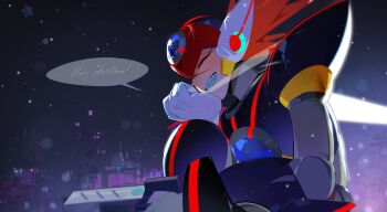 Rule 34 | 1boy, absurdres, adversarial noise, armor, axl (mega man), black armor, chest jewel, closed eyes, cross scar, forehead jewel, helmet, highres, male focus, mega man (series), mega man x (series), red helmet, scar, scar on face, simple background, solo, upper body, wawadochi