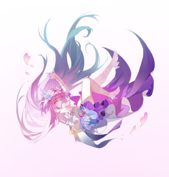 Rule 34 | 1girl, absurdres, aqua hair, bare shoulders, breasts, cyrene (honkai: star rail), cyrene (ripples of past reverie) (honkai: star rail), dress, flower, hair flower, hair ornament, heart, high heels, highres, honkai: star rail, honkai (series), long hair, medium breasts, multicolored hair, pink hair, purple eyes, relws, simple background, solo, two-tone hair, very long hair, white background, white dress