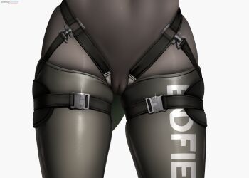 1girl arknights arknights:_endfield black_bodysuit bodysuit cameltoe chinese_commentary commentary_request fluorite_(arknights) highres lower_body pussy skindentation solo standing tail thigh_gap thigh_strap thighs white_background z282g