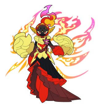 Rule 34 | 1girl, absurdres, alternate design, armarouge, armor, black dress, black helmet, black skin, breastplate, colored skin, dress, facing viewer, fire, flamenco dress, floating armor, full body, helmet, highres, long dress, looking at viewer, multicolored skin, nintendo, pauldrons, pleated dress, plume, pokemon, pokemon (creature), pokemon focus, red dress, red eyes, red sash, red skin, sash, shoulder armor, solo, sufferay, transparent background, two-tone dress, two-tone skin, walking, walking towards viewer, yellow armor