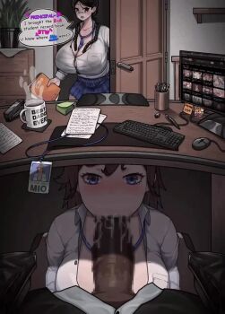 1boy 2girls animated blue_eyes breasts brown_hair dark-skinned_male dark_skin desk erection fellatio glasses huge_breasts multiple_girls mxfxsa opennsfwsp oral original penis principal ravennanyaghty school_uniform shirt skirt sound stealth_fellatio stealth_sex tagme third-party_edit under_table velvetphoenix video zippio95
