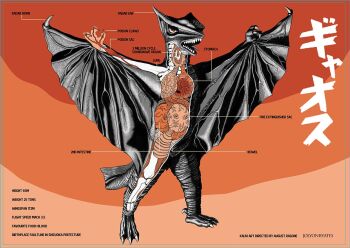 anatomy arrow_films arrow_video biology bone chart crest cross-section daiei_motion_picture derivative_work diagram english_text gamera_(series) gamera_vs._gyaos giant giant_monster gyaos intestines japanese_text jolyon_yates kaiju lungs mixed-language_text monster no_humans official_art orange_background organs science science_fiction simple_background stomach tail veins veiny_wings wings x-ray