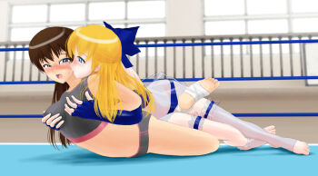Rule 34 | #13, 2girls, femdom, grabbing another's breast, groping, molestation, multiple girls, submission hold, wrestling, wrestling ring, yuri