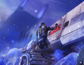 commander_shepard commander_shepard_(male) dakkun39 mass_effect_(series) mass_effect_2 military_vehicle motor_vehicle n7_armor night night_sky sky snow tank tumblr