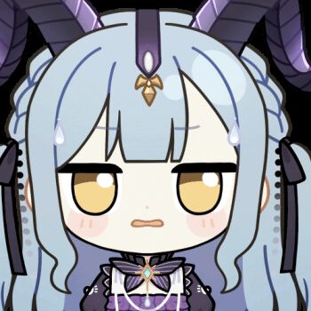 ... 1girl animated animated_gif arknights bang_dream! bang_dream!_it's_mygo!!!!! black_horns black_ribbon blue_hair blush_stickers chibi chibi_only chunye_haruya curled_horns detached_collar dot_nose hair_ribbon horns jitome long_hair looking_at_viewer looking_to_the_side lowres ribbon sidelocks simple_background solo togawa_sakiko togawa_sakiko_(master_of_melodia) transparent_background turn_pale upper_body yellow_eyes