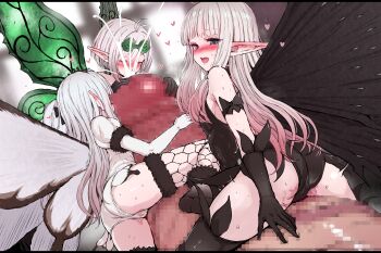 Rule 34 | 1boy, 3girls, absurdres, airy (bravely default), anne (bravely second), antenna hair, ass, black gloves, black hair, black leotard, black thighhighs, black wings, blue eyes, boots, bravely default: fairy's effect, bravely default: flying fairy, bravely default (series), bravely second: end layer, breasts, butterfly wings, censored, closed eyes, coke-bottle glasses, commission, commissioner upload, cum, cum on body, ejaculation, elbow gloves, erection, facial, fairy, fairy wings, glasses, gloves, green wings, gulp5959, heart, highres, hug, humping, insect wings, koonago, leotard, licking, looking at viewer, looking back, mini person, minigirl, mosaic censoring, multiple girls, naughty face, open mouth, oral, penis, penis hug, pointy ears, pussyjob, rinne (bravely default), short hair, size difference, skeb commission, small breasts, smile, straddling, sweat, thigh boots, thighhighs, thighs, tongue, tongue out, trembling, white gloves, white hair, white leotard, white wings, wings