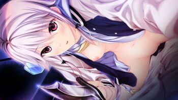 1girl aliasing breasts bad_tag game_cg guilty highres knife nipples ore_no_ue_de_agaku_rokunin_no_togime panties panty_pull ruka_(ore_no_ue_de_agaku_rokunin_no_togime) twintails underwear weapon white_hair