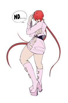 1girl ass boots curvy heart huge_ass long_hair nd_1229 pale_skin ponytail red_hair shermie_(kof) skirt standing the_king_of_fighters thick_thighs thighs twintails