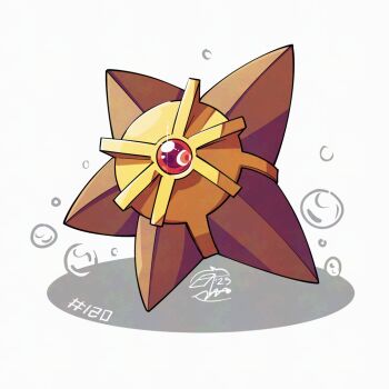 bubble full_body gen_1_pokemon mistray-art nintendo no_humans pokemon pokemon_(creature) signature simple_background solo staryu white_background