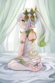 1girl artist_request chinese_commentary commentary_request dress feet genshin_impact highres loli nahida_(genshin_impact) socks tagme white_dress white_socks