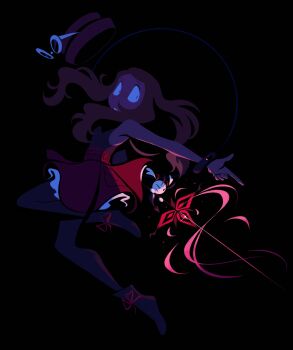 1girl aiming black_background blonde_hair eyewear_on_headwear floette floette_(eternal) gen_6_pokemon hat highres long_hair mega_ring nintendo pokemon pokemon_move pokemon_xy red_hat red_skirt sea-beam serena_(pokemon) shirt skirt sleeveless sleeveless_shirt sunglasses thighhighs unworn_headwear